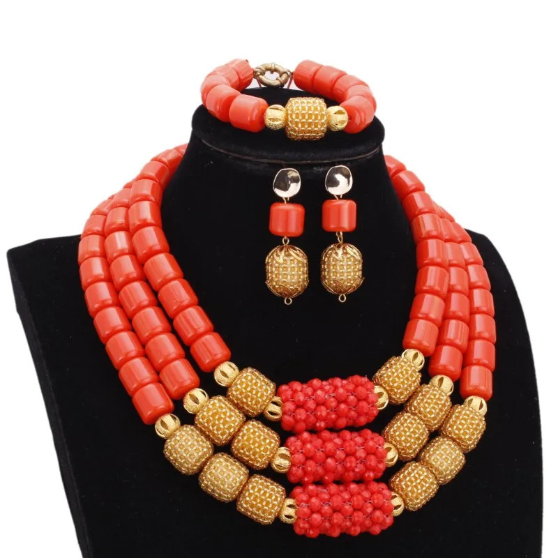 Dudo 10 color 3-layer artificial coral beads African Nigeria wedding jewelry set 241115