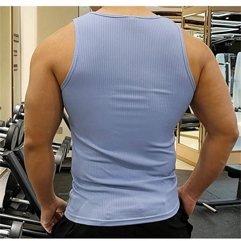 Mens Ribbed Knit Tank Tops Casual Solid Vests Sport Fitness Gym Fashion Skinny Ribber Tanktop Slim Knitted Vest Summer 240415