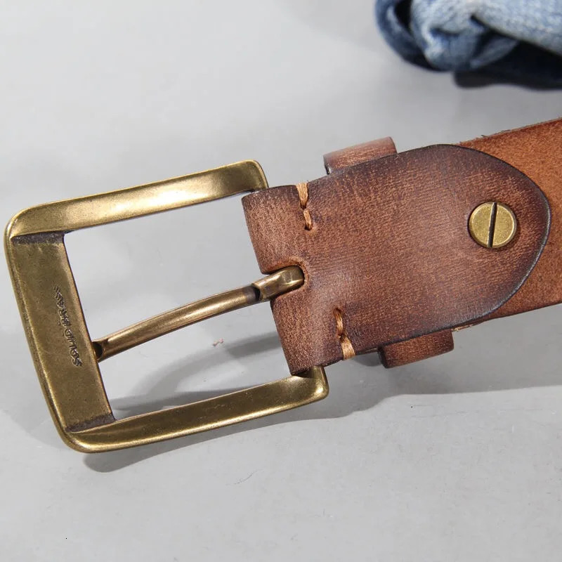 Vintage handmade leather copper buckle mens belt Cinturon Gotico denim retro full matching casual jeans soft belt ABC 241115