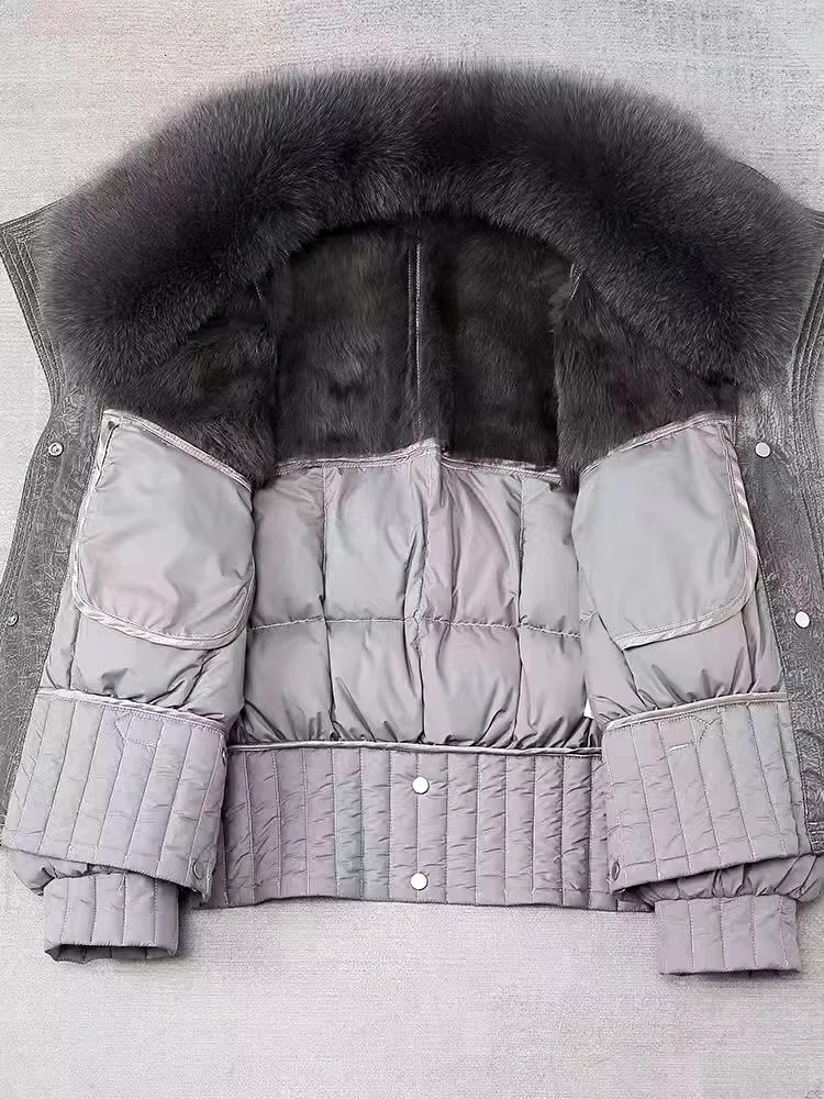 Womens Winter Down Jacket 2024 Short Style Outerwears Natural Fur Collar White Goose Suede Fabric 241115