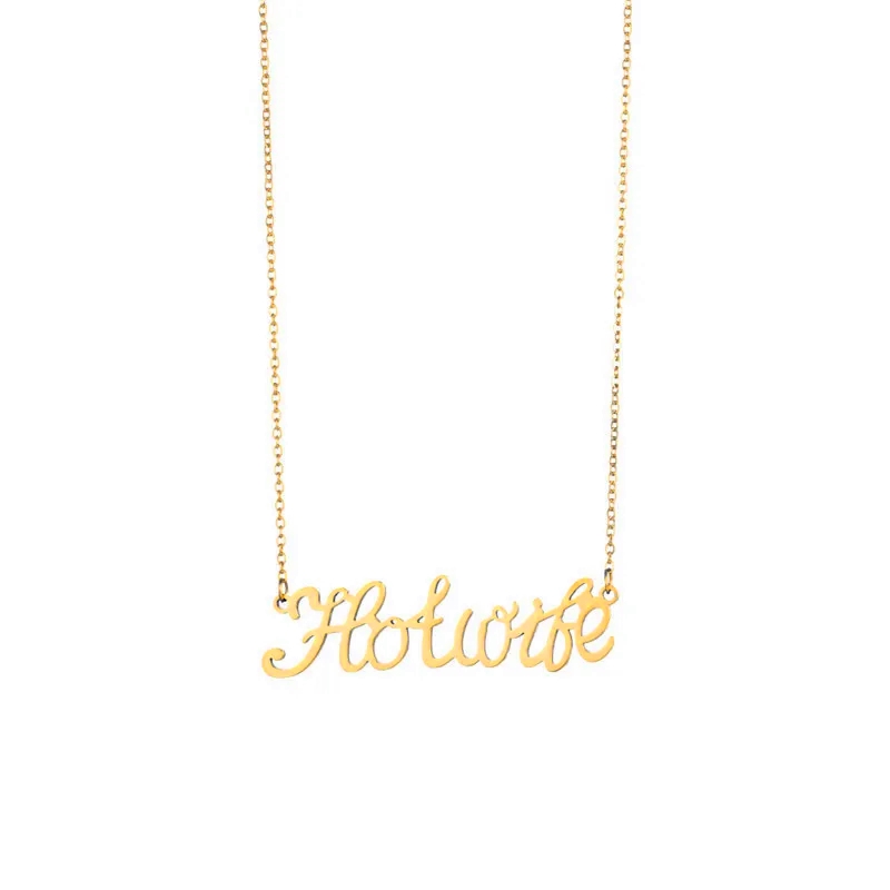 Ligatures Cursive Letter Hotwife Necklaces Hot Wife Pendant Enchanting Fascinating English Word Clavicle Choker for Women Female Mama