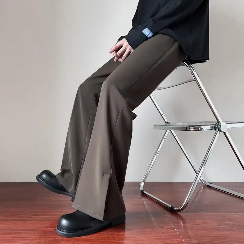 SpringAutumn Mens Split High Waist Trouser Ultra Thin Solid Color Casual Straight Pants I725 241115