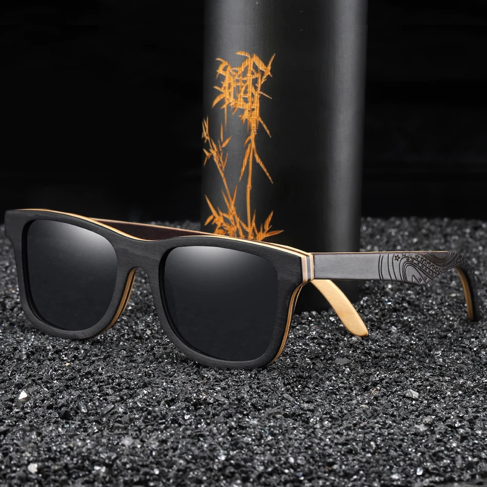 GM Skateboarding Wood Sunglasses Retro Black Frame Wood Sunglasses Womens Polarized Mens Bamboo Wood Sunglasses S5832 241114