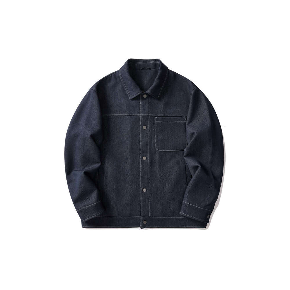 Momaike Minimalist Casual Denim 2024 Autumn Fashion Bright Line Lapel Men's Jacket 80730