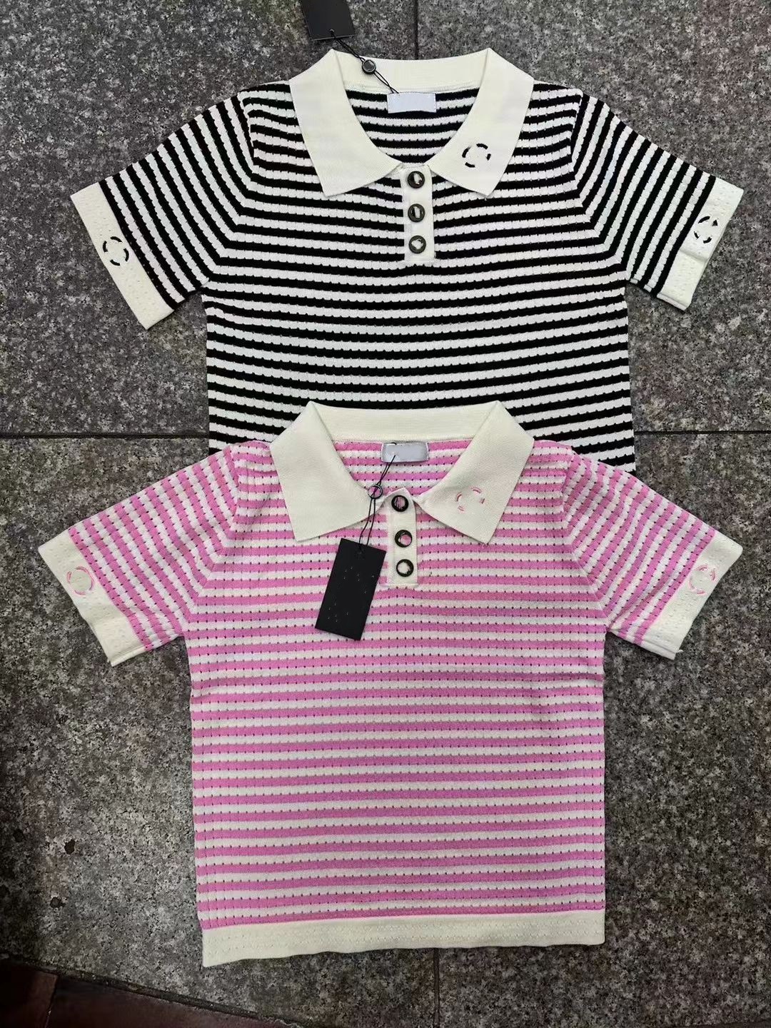 Women turn down collar color block logo embroidery stripe summer designer knits polo shirts SMLXL