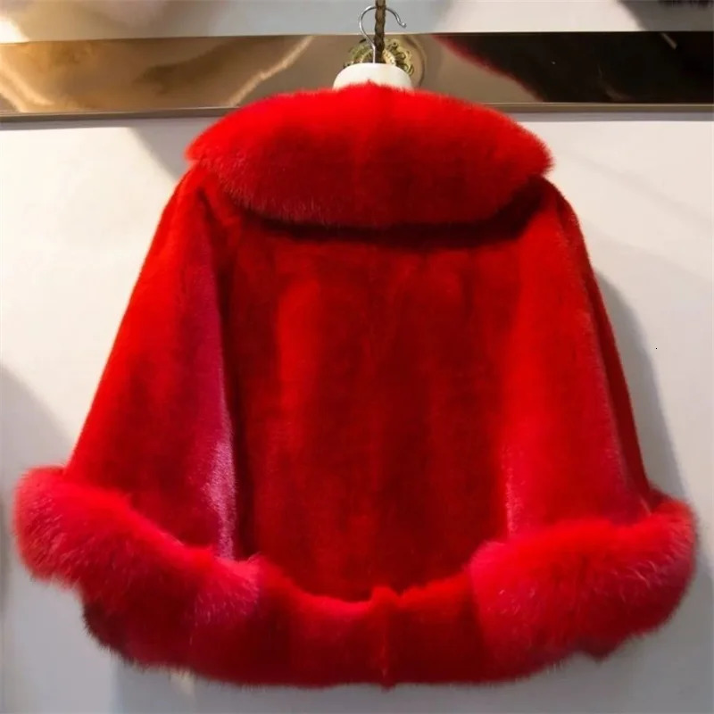 Sleeves Mink Fur Winter Bride Fox Shawl Wedding Dress Cloak Formal Cheongsam Coat White Female 241115