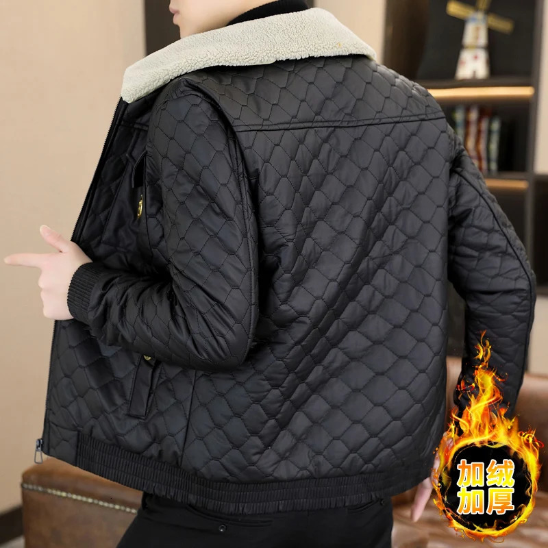 Winter Jacket Men Casual Loose Thicken Fleece Warm Mens Parkas lapel Collar Coat 241115