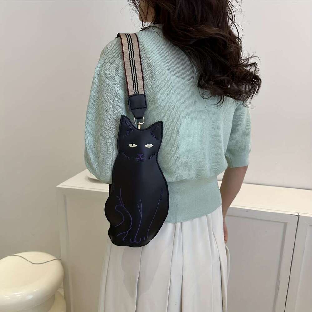 Balck Cat Shaped Crossbody Vintage Animal Sg Bag, Cute Cartoon Shoulder Bag