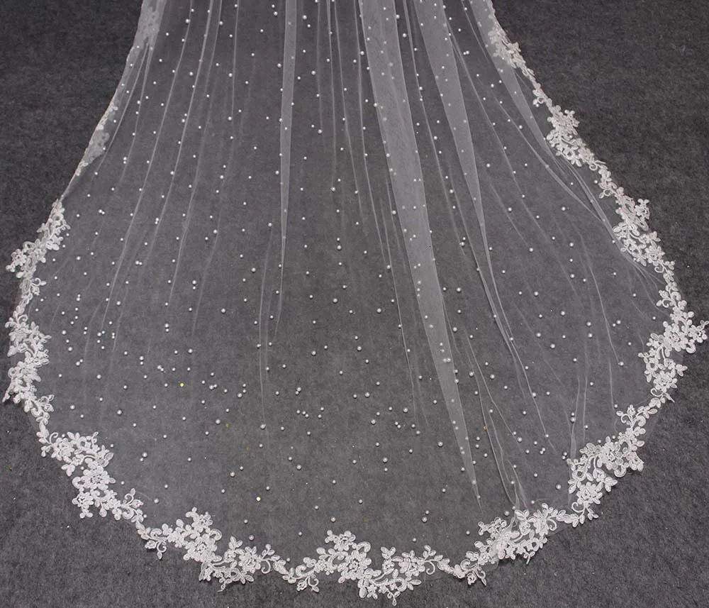 Customized high-quality pearl wedding veil lace applique edge 2.5 meters long bridal veil with comb 250CM 241115