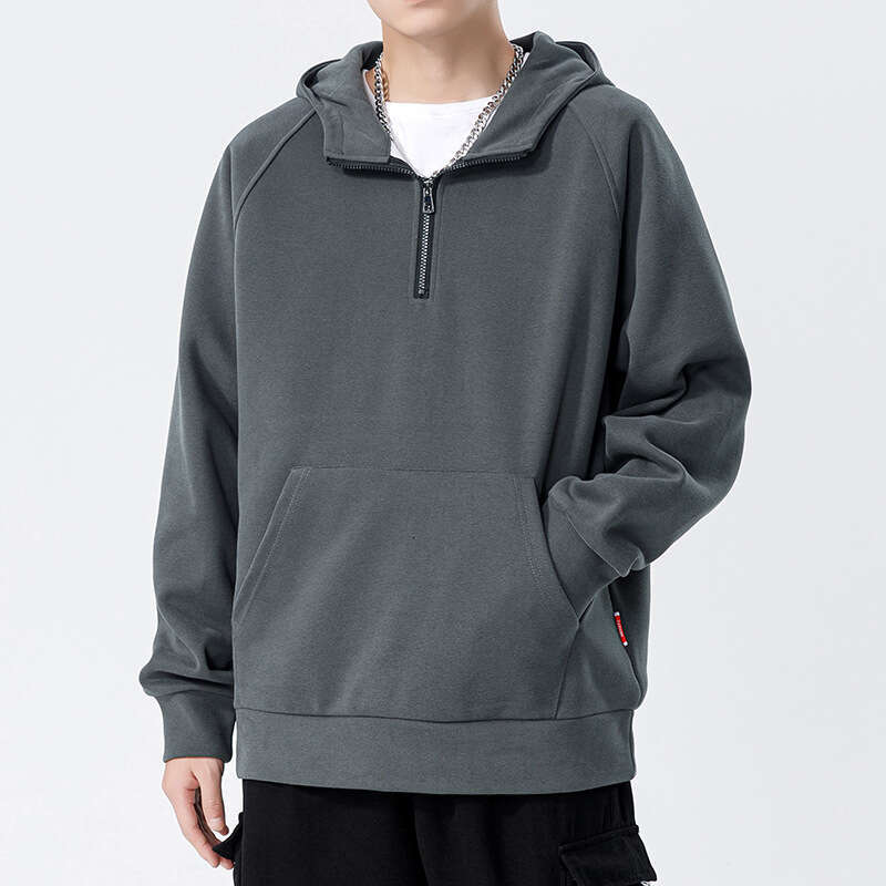 Velvet Half Zip Hoodie Hooded Kunhai Pengyun Autumn And Winter New Trendy Brand Solid Color Men's Warm Jacket