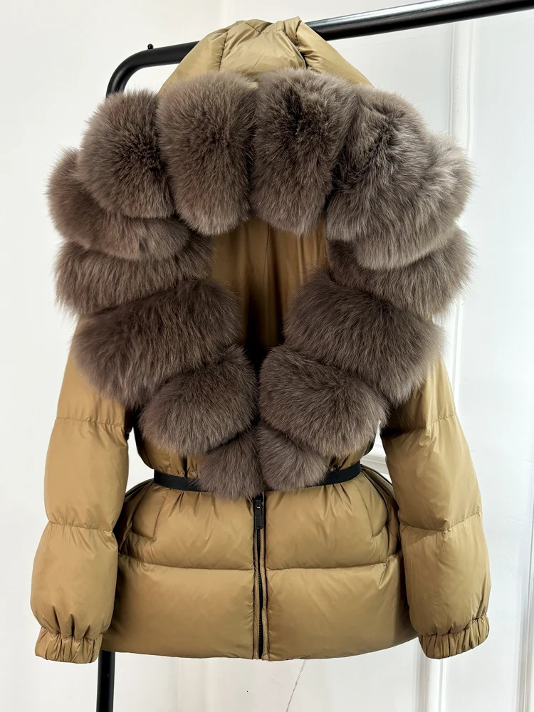 2024 Fashion Winter Puffer Down Jacket Women Real Fur Hooded Thick Warm 90 White Duck Coat Female Waterproof Parka 241115