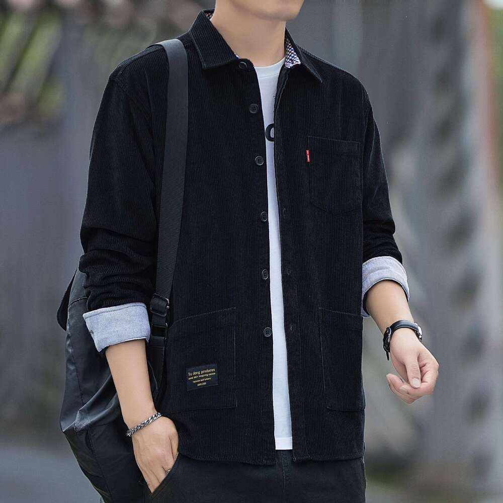 Autumn Pure Cotton Corduroy Long Sleeved Shirt For Men, Casual Workwear Shirt, Loose And Trendy