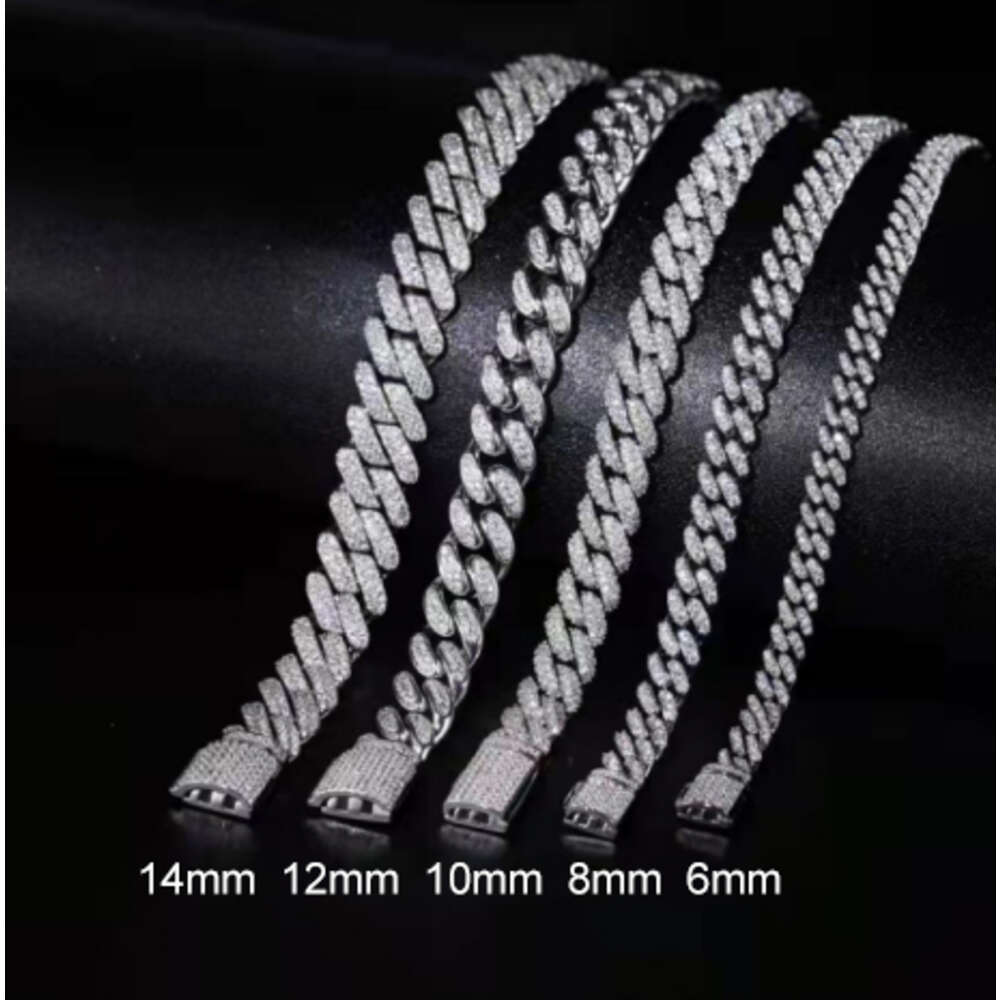 Hip Hop Jewelry Moissanite Cuban Necklace Ice Out 925 Sterling Silver Moissanite Cuban Link Chain