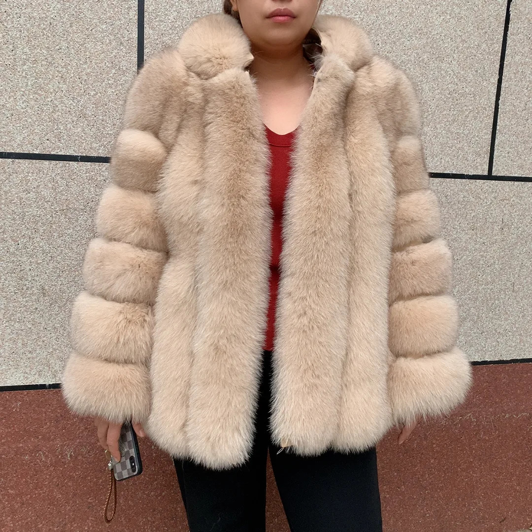 Womens Winter 100 True Fur Hooded Coat Fashionable and Warm Natural Vertical Hat High Quality Fluffy 241115