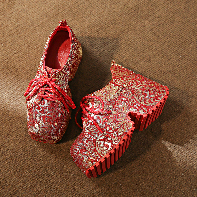 Luxury Designer Red Banquet Shoes 9CM Thick soled Women's Height Boosting Shoes Fashionable Shining Casual Shoes Comfortable Trendy Single Shoes