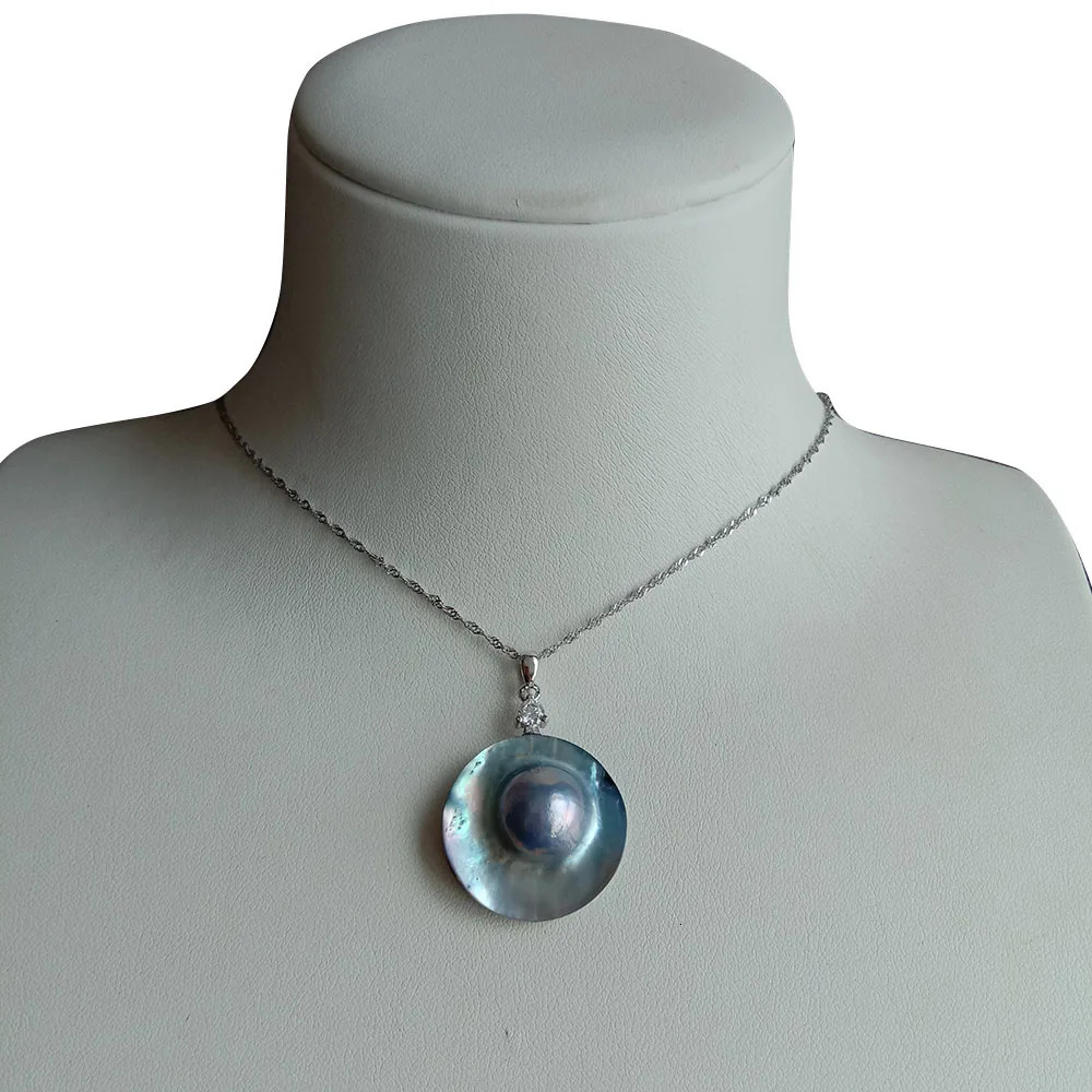 Free delivery natural MABE hat Baroque pearl shaped jewelry set with 100% natural MABE pearls NECKLACE-NICE 925 silver chain and earrings 241115