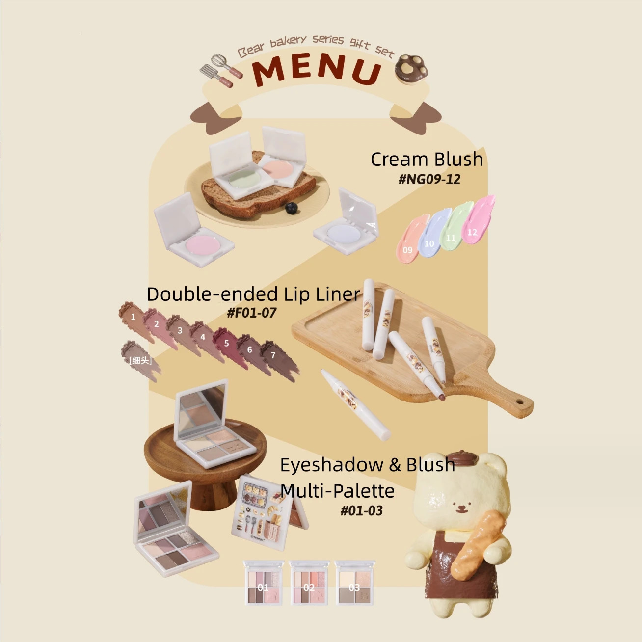 LEEMEMBER Lip Liner Bear Bakery Collection Lipstick Pencil Natural Coverage And Change Lip Color Double-Ended Lip Makeup 240412