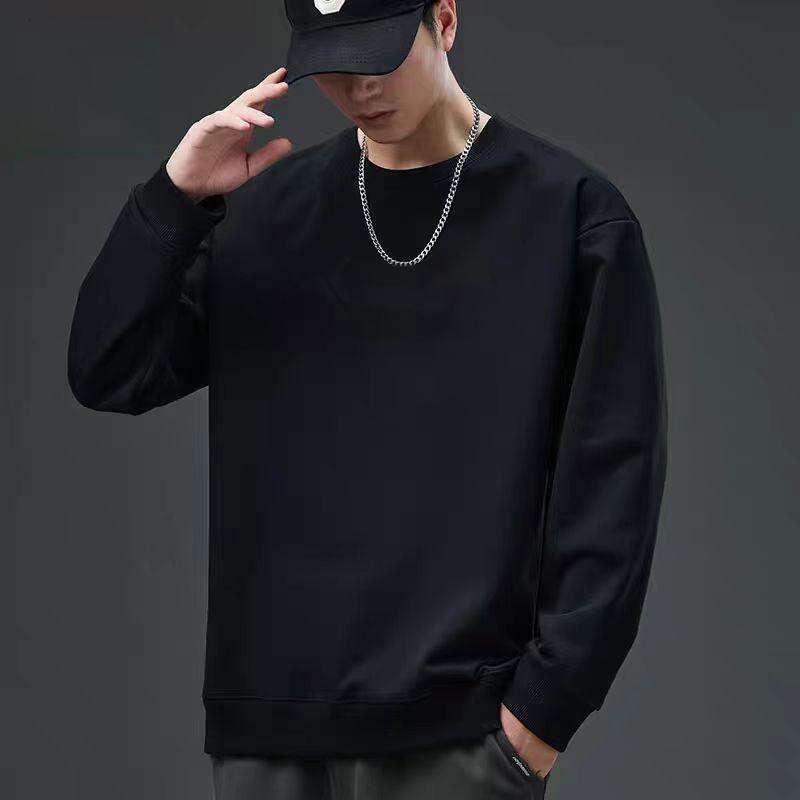 Winter Thick Hoodie Men's Casual Round Neck Pullover Top Loose Jacket Versatile Base Shirt Long Sleeved Warm