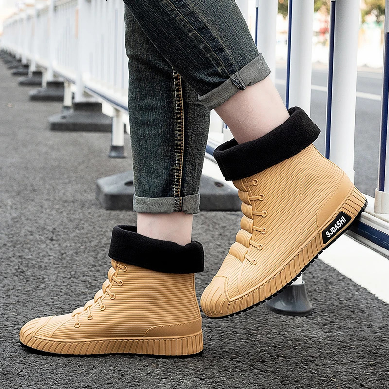 Men Women Rain Boots Mid-calf And Ankle Waterproof Shoes Lining With Fleece Warm Anti-slip Wear-resistant Outdoor Winter 241114