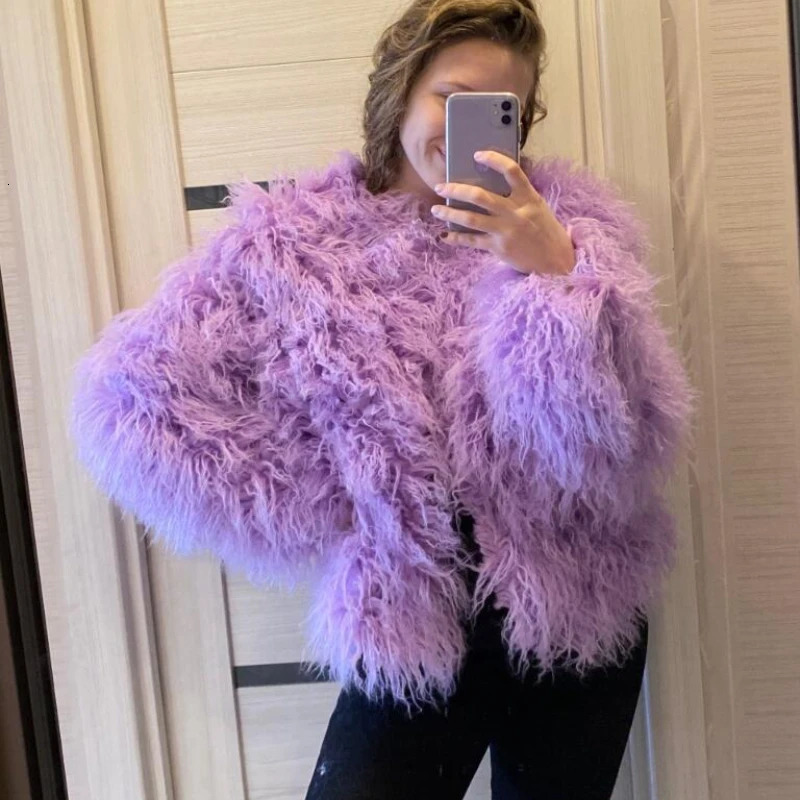 2023 Women Faux Fur Coat Autumn Winter High Quality Fluffy Short Coat Faux Fur Jacket 241115
