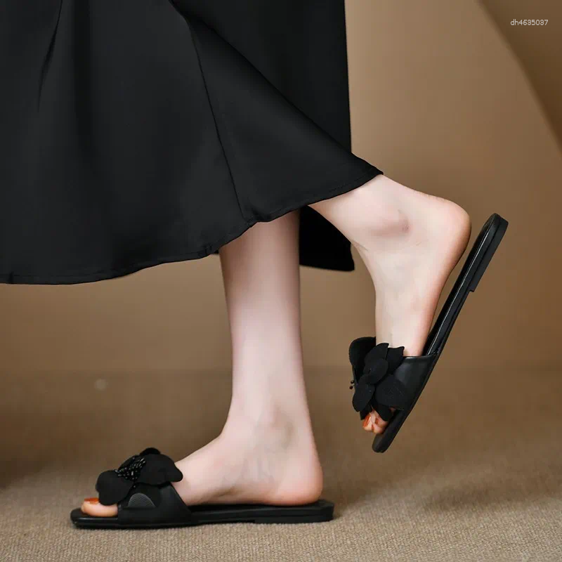 Sandals Summer Fashion Faux Suede wer Square Headed Flat Heels For Women Slippers Bottom Beach Slides atos zhanyishengli