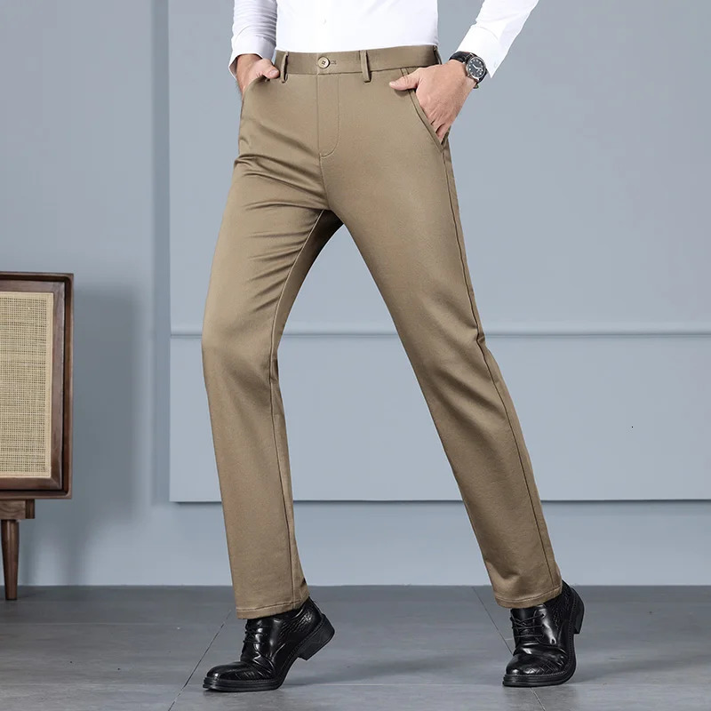 Cotton elastic suit mens highend highquality formal clothing business casual pants loose straight waist ultrathin 241115