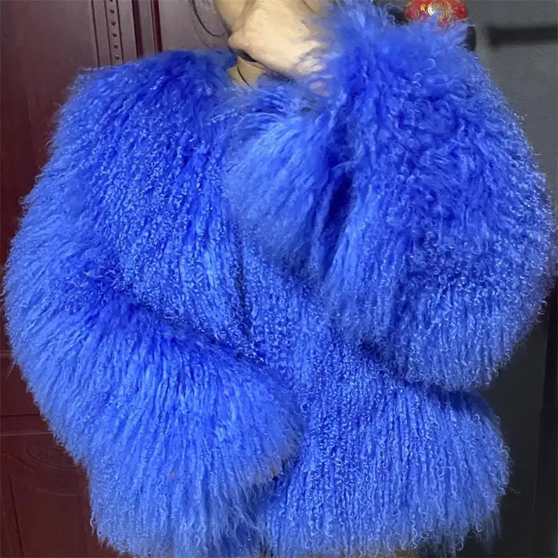 Pattern Plus Size Dark Brown color Mongolia Sheep Fur Jacket Women Real Female Winter Warm Outerwear 241115