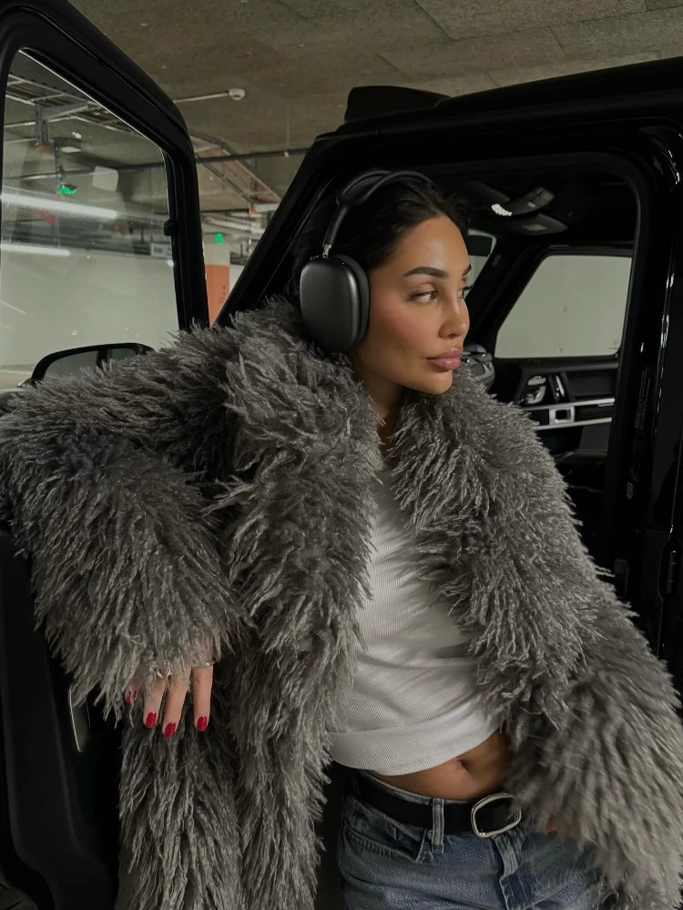 RR2868 Oversized XLong Faux Fur Coats For Women Mongolian Fluffy Pockets Winter Cotton Liner Long Jackets 241115