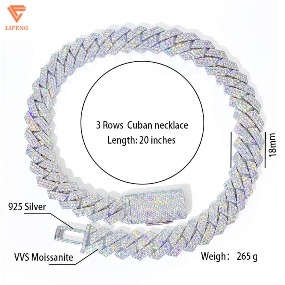 Custom 925 Sterling Silver White Chain 15-20mm Full Iced Out Vvs Diamond Moissanite Cuban Link Hip Hop Necklace