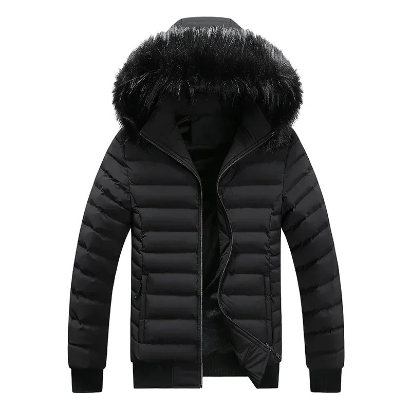 Winter Big Wool Collar Jacket Mens Fashion Splicing Thickened Warm Parkas Men Outdoor Snow Clothes Casual Hooded Padded Coat 241115