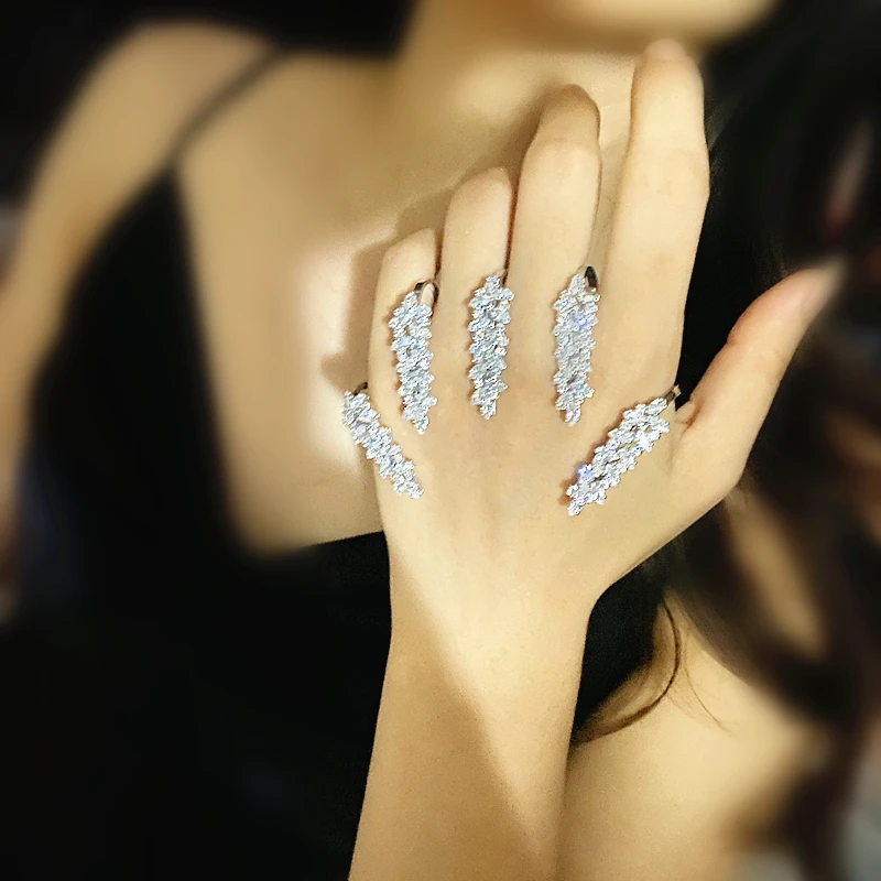Designer Luxury Crystal Wheat Ear Leaf Hand Palm Bangle One Piece Cubic Zirconia Cuff Bracelet Jewelry Handlets For Women 925 Silver Color