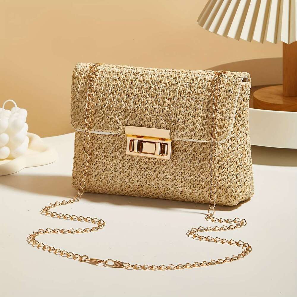 Stylish Handwoven Ladies' Crossbody Bag Chain Strap, Lock Buckle, Adjustable Shoulder Strap - Perfect for Daily Use, Travel, and Outdoor Activiti