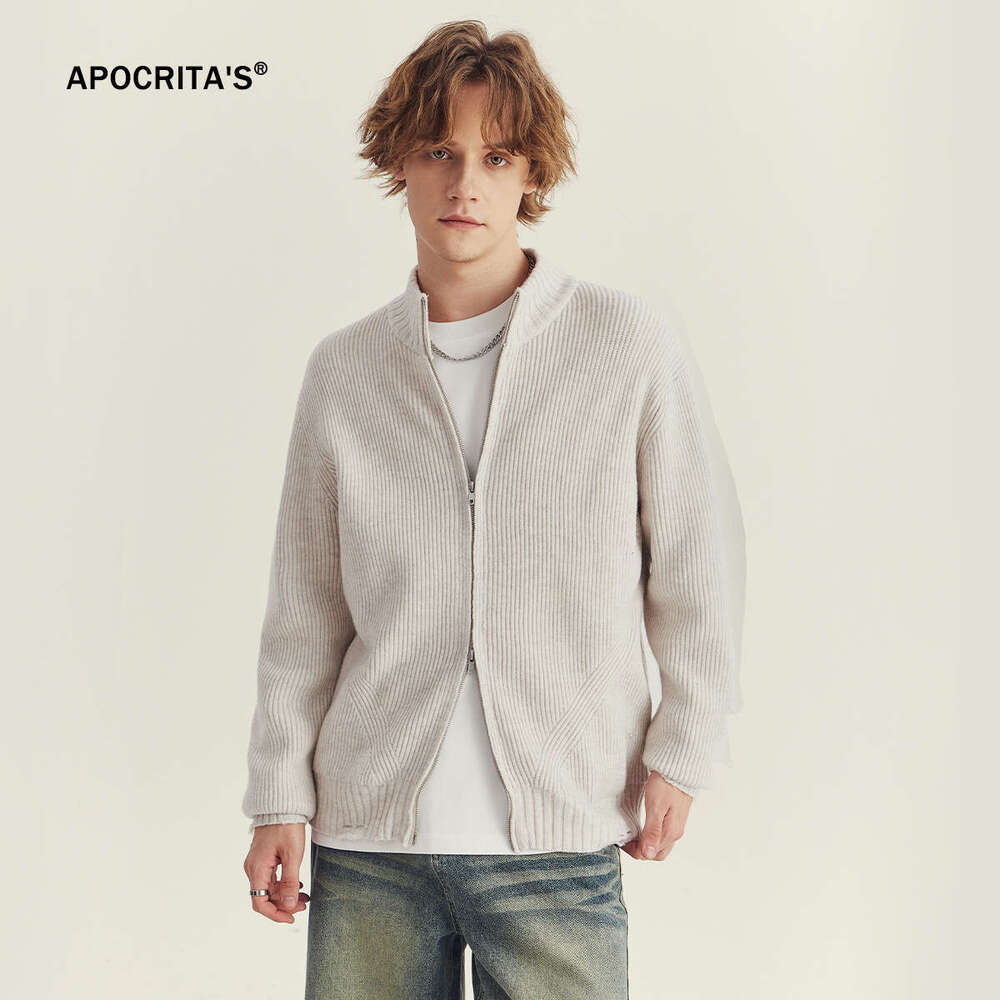APO Wear | Autumn And Winter New Knitted Open Coat Men's Trendy Brand Lazy Style Loose Zipper Piercing Sweater