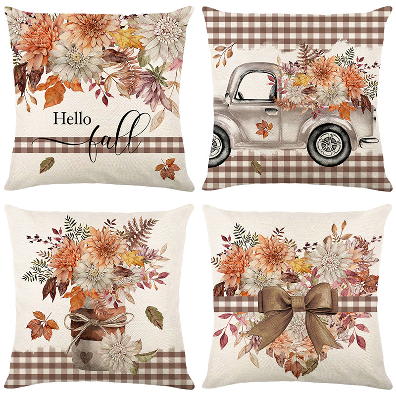 Throw Pillow Covers Spring Summer Garden Flowers Farmhouse Outside Furniture Bench Chair Decorative Cushion Cases 18x18 inch for Swing Deep Seat Bed C
