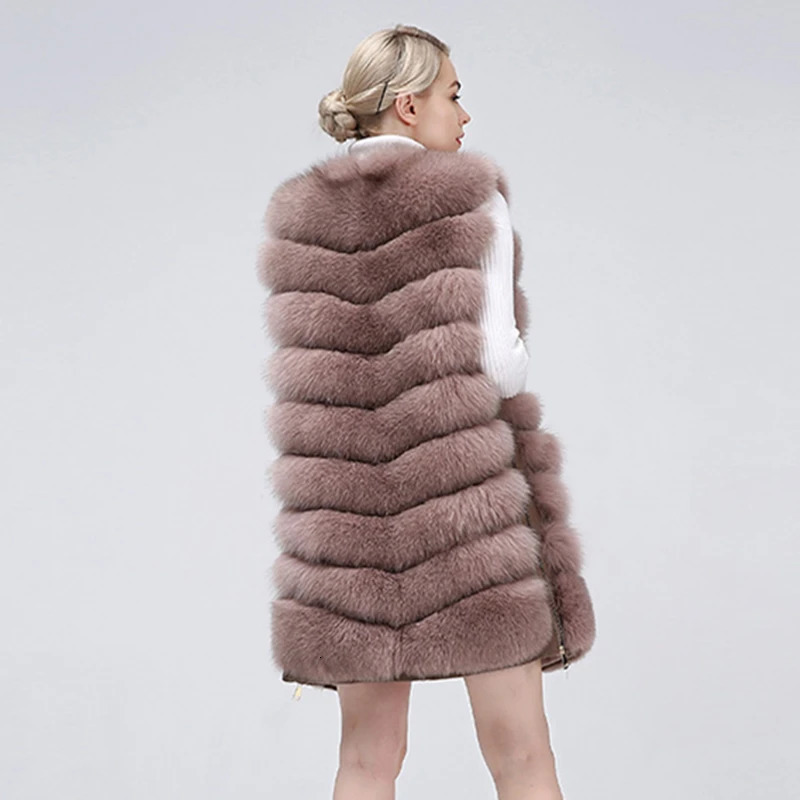 Natural Womens Fur Coat Vest Zipper Long Winter Warm True Jacket 241115