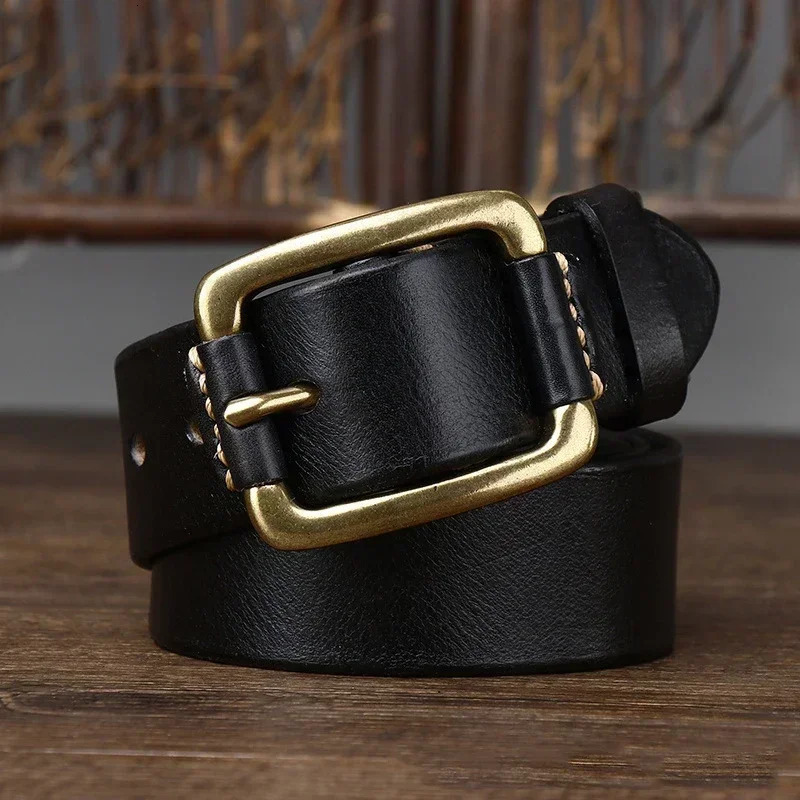 3.8CM pure denim high-quality mens leather belt mens belt mens brass buckle fancy retro jeans denim Cintos 241115