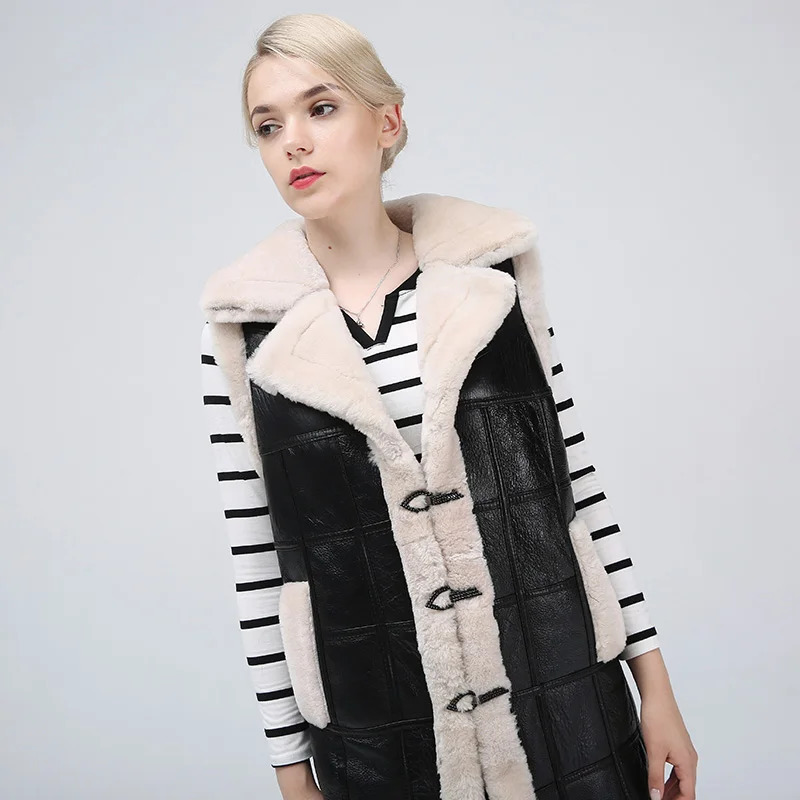 Sheep Shearing Winter Clothing Women Coat Stitching Medium Length Coats Fur Keep Warm Waistcoat 241115
