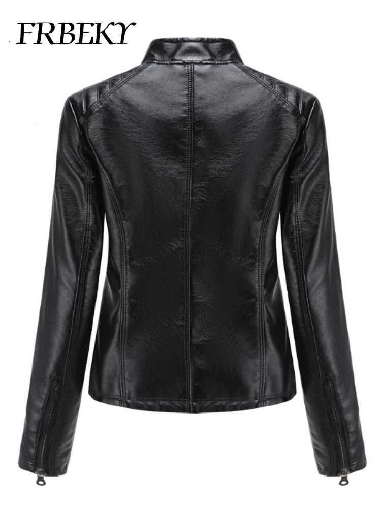 Women coat Autumn Casual Leather Jacket Standing Collar Long Sleeve Slim Solid Color Coat Streetwear Zipper 241115