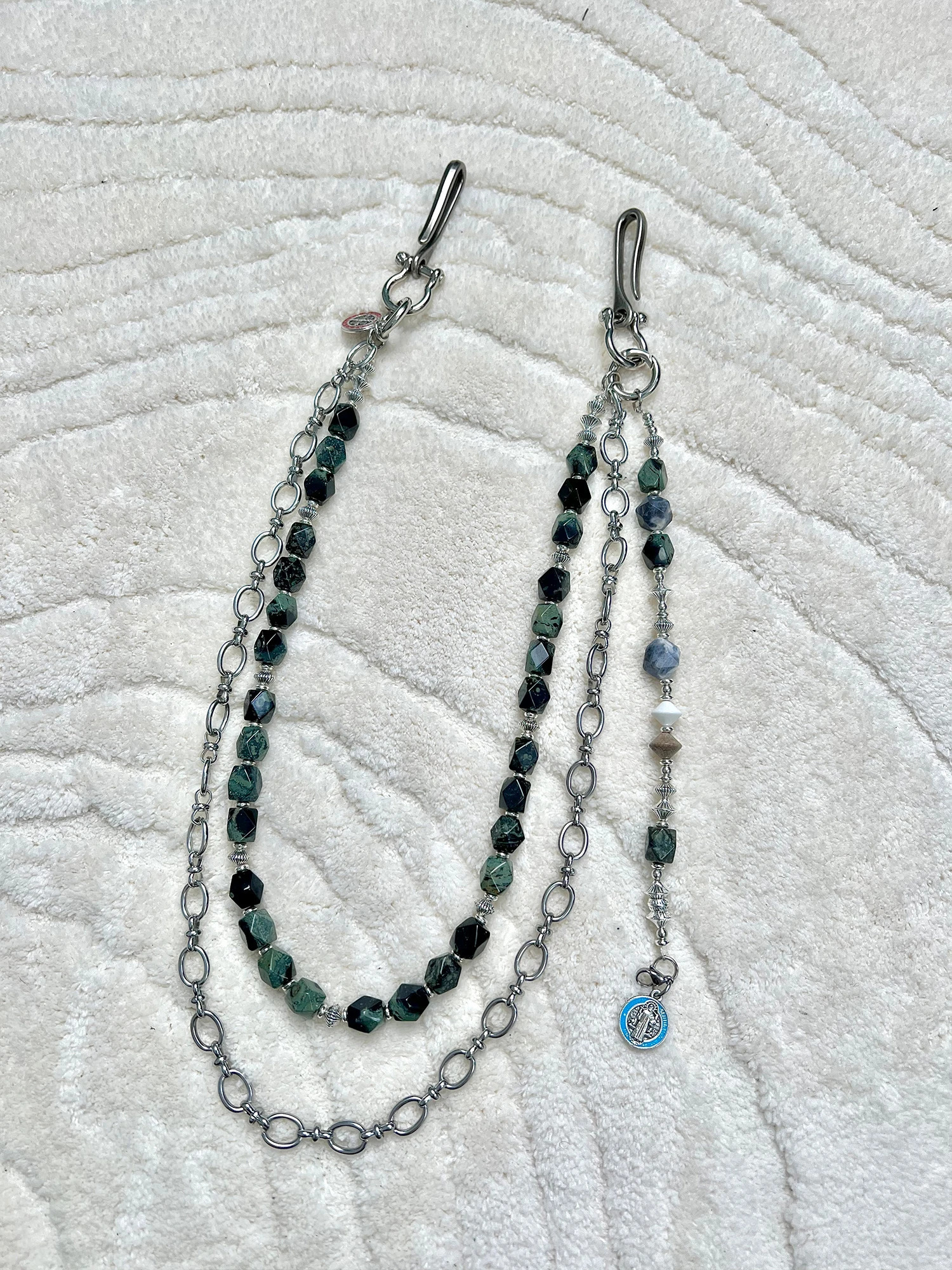 3-in-1 combination punk pants chain peacock green metal comfortable mens and womens keychain one waist accessories 241115