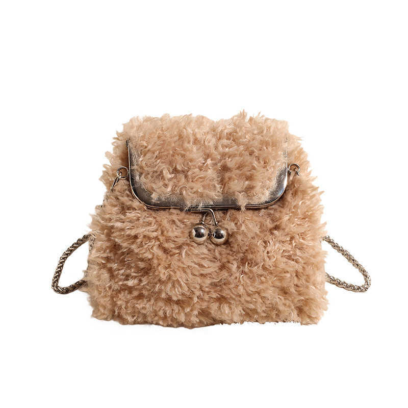 Autumn and winter lamb wool clip bag women's 2024 new chain crossbody bag super popular niche furry chain bag