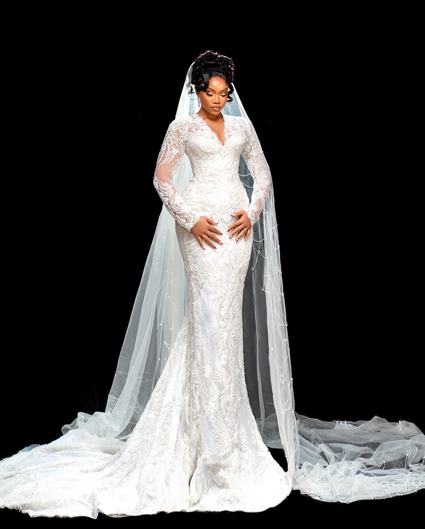 2024 arabic aso ebi plus size ivory mermaid wedding dresses vneck lace full sleeves detachable train bridal gowns dress for bride