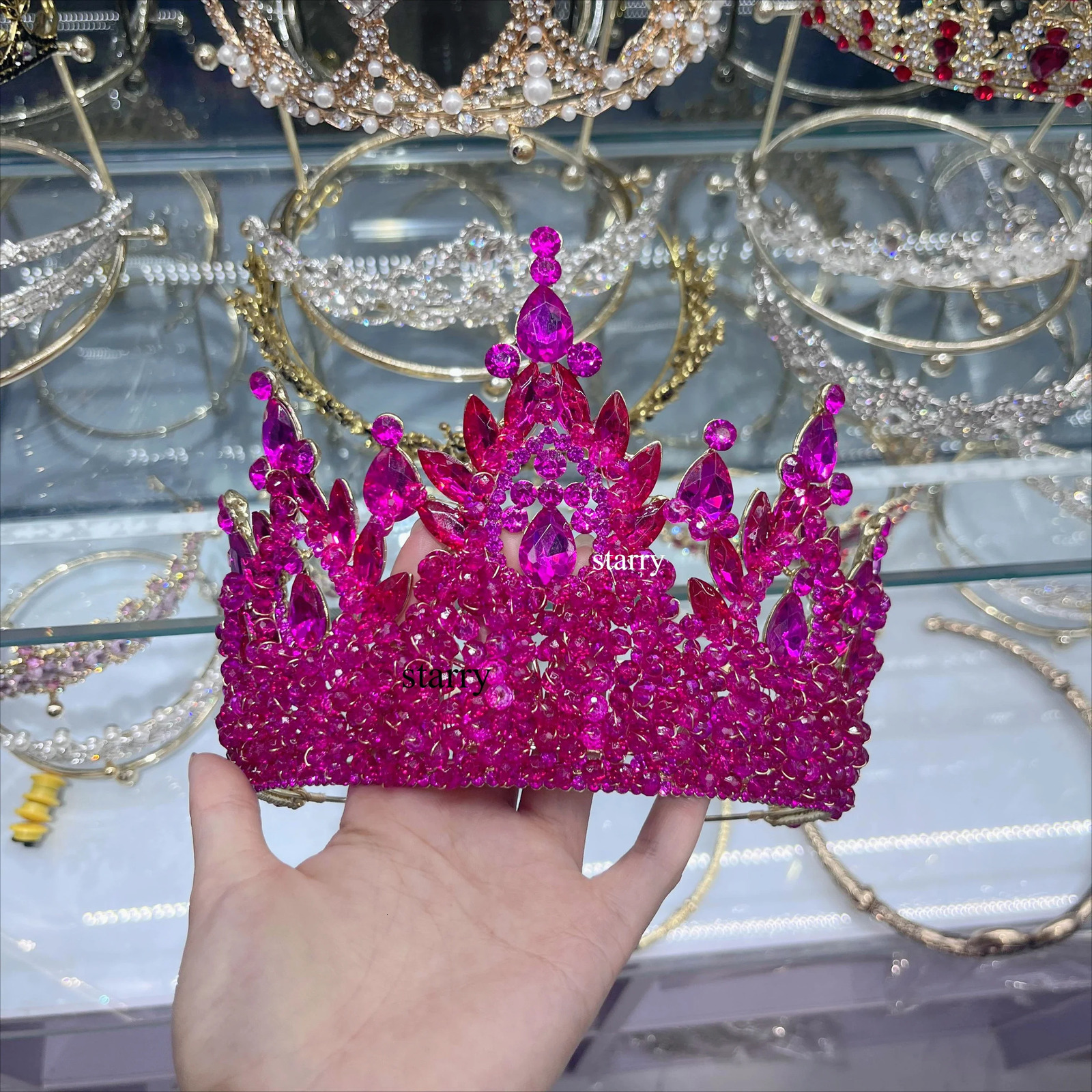 Elegant handmade crystal bead wedding headpieces in green blue red purple gold bridal gowns and crown inventory 241114