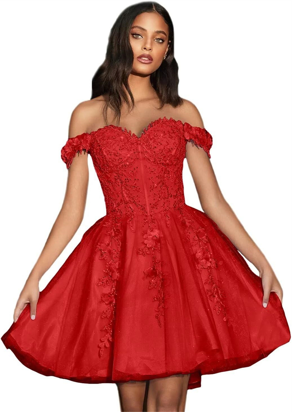 Short Homecoming Dresses Off-Shoulder Appliques Lace-up Sweetheart Tulle Ball Gown Plus Size Cocktail Formal Occasion Cocktail Prom Party Graudation G