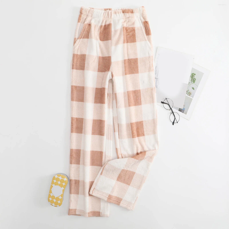 Women's Sleepwear Plaid Pyjama Bottoms For Women Winter Coral Fleece Pajamas Pants Flannel Sleep Warm Trousers Home Wear
