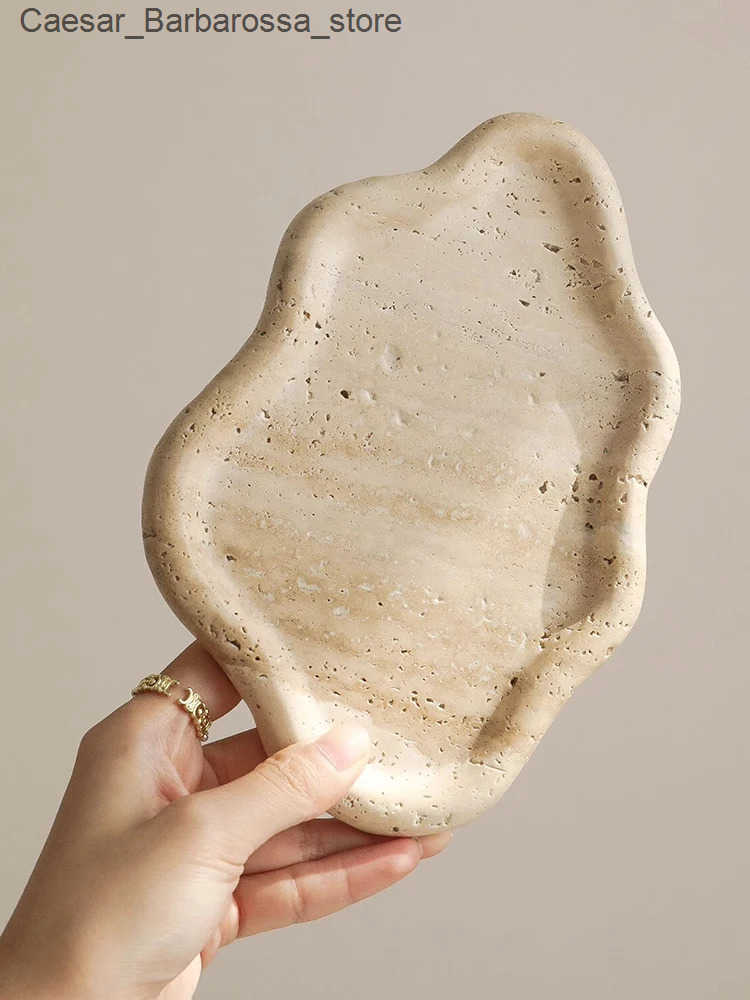 Decorative Plates AhunderJiaz Wabi-sabi Nordic Style Travertine Storage Tray Entryway Storage Tray Decorative Ornament Home Storage Decoration J241115