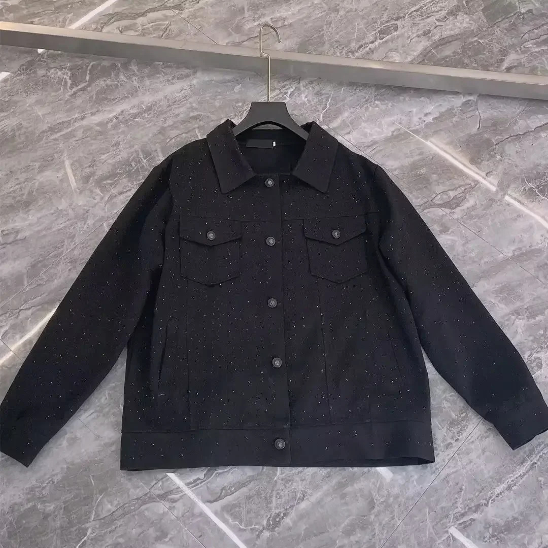 Mens denim jacket casual slim fit short denim jacket mens diamond jacket black Japanese loose fit fashionable and elegant low-cost rock Y2k Korea 2411