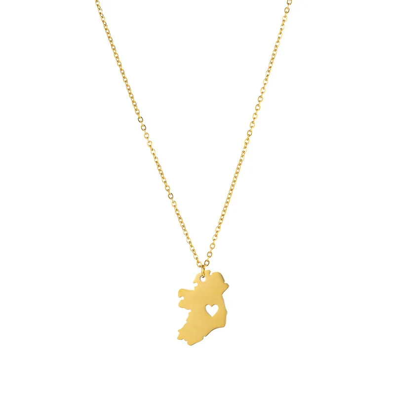 Republic of Ireland Country Heart Map Necklace Stainless Steel Outline Continent Dublin Pendant Necklaces for Motherland Hometown Female Ladies Party 