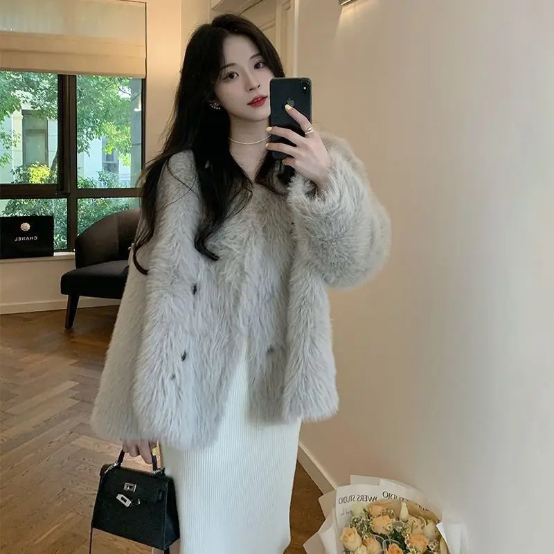 Fur Coat Womens Korean Version Loose and Thick Short Fashion Top 241115