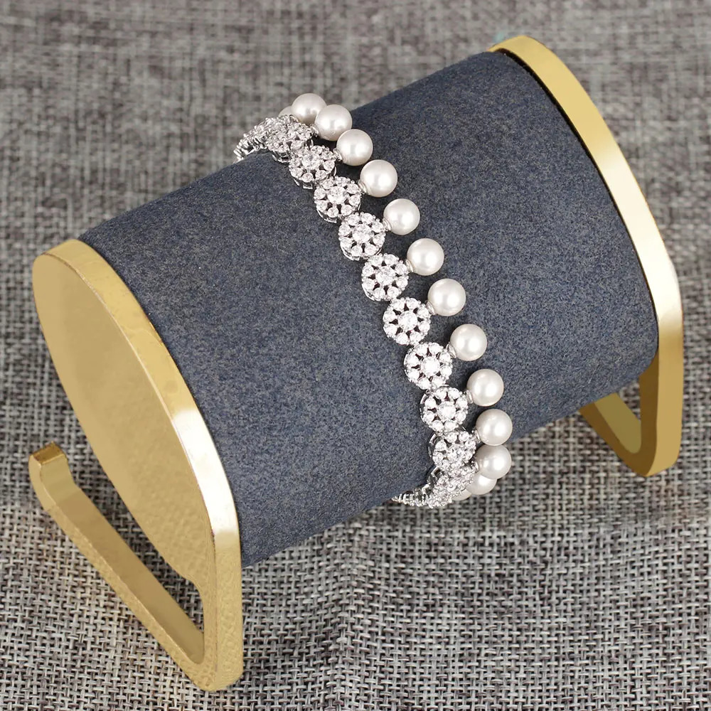 Fashion Pearl Tassel 40cm Necklace Earrings 4PCS Jewelry Set Womens Wedding Party Full Zircon Dubai Bridal Jewelry Set Gift 241115