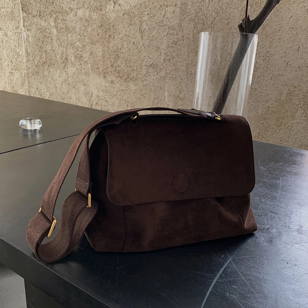 Nubuck PU Leather Flap Shoulder Bags For Vintage Wide Strap Crossbody Large Capacity Women Designer Handbags Tote Bag Check